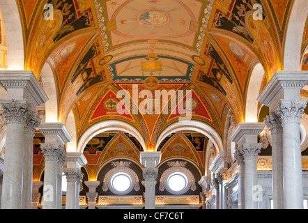 Verziert, die bemalte Decke der Library of Congress in Washington DC, USA Stockfoto