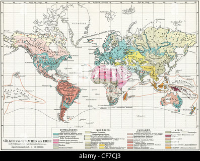 Völker und Sprachen in der Welt. Veröffentlichung des Buches "Meyers Konversations-Lexikon", Band 7, Leipzig, Deutschland, 1910 Stockfoto