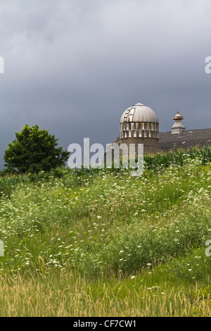 Amerikanisches Minnesota in den USA USA das alte Bauernhaus mit einem Silos Bilder Bilder Fotos sehr hohe Auflösung in den USA vertikales US-Format Hi-res Stockfoto