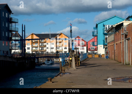 Exmouth Docks, Strand Architektur, Kunst, blau, bauen, Geschäft, Stadt, Konzept, Konstruktion, Design, Devon, Immobilien, Exterieur, Stockfoto