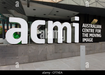 Melden Sie für ACMI, Australian Centre for Moving Image, Federation Square, Melbourne, New South Wales, Australien Stockfoto