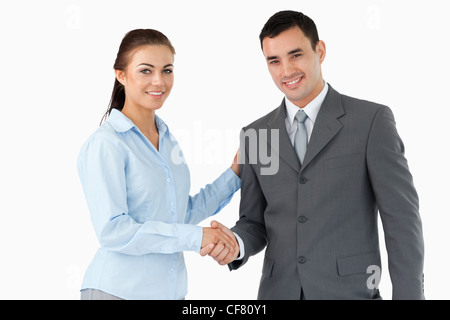 Lächelnde Geschäftspartner Händeschütteln Stockfoto