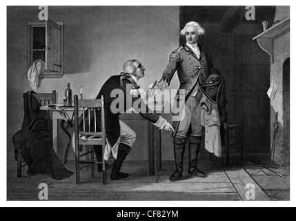 General Benedict Arnold gibt Informationen zu britischen Major John Andre 1741 1801 Stockfoto