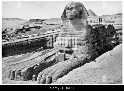 1926 Aufdeckung der Sphinx Ausgrabung Archäologie Stockfoto