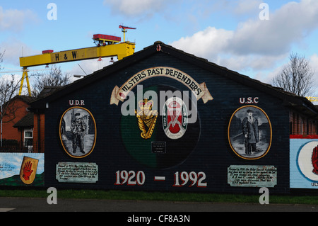 Loyalist Wandbilder an "Freiheit Ecke", Newtownards Straße, Belfast Stockfoto