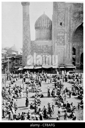1926 Shir Dar Moschee in Samarkand Sher Dor Madrasah Usbekistan Stockfoto