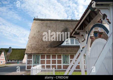 In Jork zeigt das Museum "Altes Land" das reiche Erbe in einem traditionellen Bauernhaus mit weißen Eingangstor Stockfoto