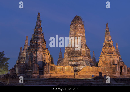 Wat Chaiwatthanaram Tempel in der Nacht, Ayutthaya, Thailand Stockfoto