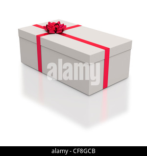 Längliche oder weißen Schuh-Geschenk-Box mit roten Bändern auf weißem Hintergrund Stockfoto