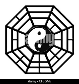 Chinesische Ba Gua acht doppelseitigen Trigramme Achteck Yin Yang Symbol Isolated on White Background Stockfoto