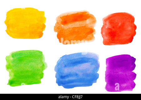 farbige Flecken auf weißen Aquarell Stockfoto