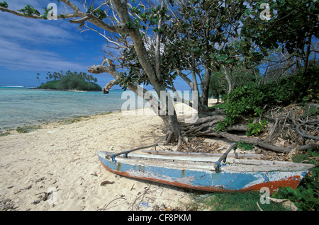 Muri Beach, Rarotonga, Cook-Inseln, Pazifik, Meer, Südsee, Ozeanien, Strand, Ausleger, Kanu, Boot, Sand, Atoll, Par Stockfoto