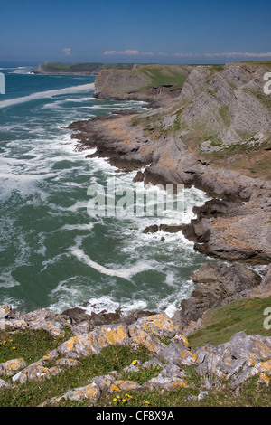 Die roten Kammer Klippen am Thurba auf der Gower-Halbinsel. Stockfoto