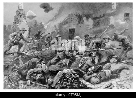 Britische Infanterie Angriff auf eine befestigte Dorf Infanterie-Opfer Stockfoto