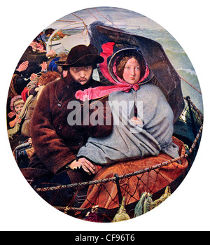 Last of England von Ford Madox Brown Reise Migration Einwanderung Mann Frau Regenschirm Passagier Fähre Schiff hohe Sturmwind Stockfoto