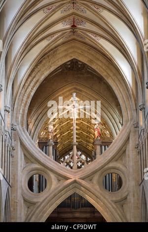 Umgekehrte Bogen in Wells Cathedral, Wells, Somerset, England, UK Stockfoto