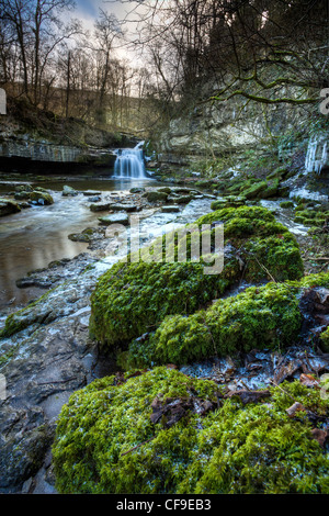 Westen Burton fällt im Winter auch bekannt als Kessel fällt, Wensleydale, Yorkshire Dales Stockfoto