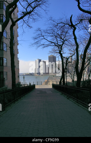 Ansicht des unteren Manhatttan von der Brooklyn Promenade New York City Stockfoto