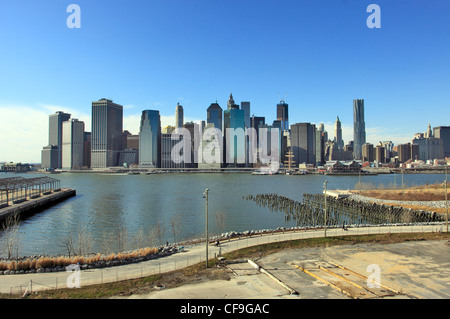 Ansicht des unteren Manhatttan von der Brooklyn Promenade New York City Stockfoto