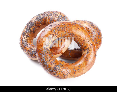 Drei Bagels isoliert auf weißem Hintergrund Stockfoto