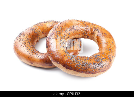 Zwei Bagels isoliert auf weißem Hintergrund Stockfoto