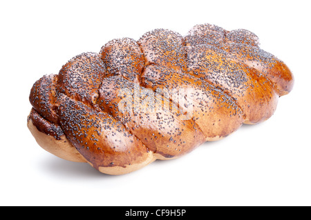 Laib Brot mit Mohn isoliert auf weißem Hintergrund Stockfoto