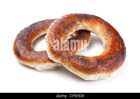 Zwei Bagels isoliert auf weißem Hintergrund Stockfoto