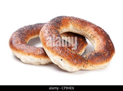 Zwei Bagels isoliert auf weißem Hintergrund Stockfoto