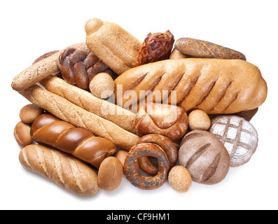 Stillleben mit Bäckereiprodukte, die isoliert auf weißem Hintergrund Stockfoto