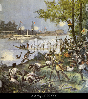 ZWEITE Deutsch-DAHOMEY Krieg die französische Schiff Topaz bombardiert Dahomey Truppen im Jahre 1892 Stockfoto