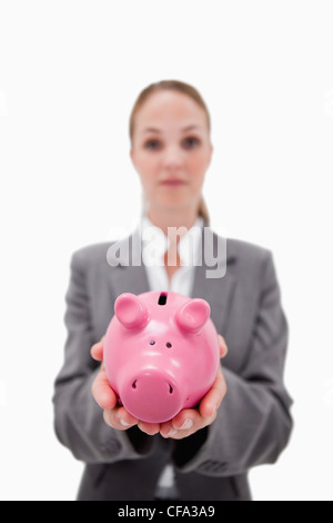 Sparschwein statt durch Mitarbeiter der bank Stockfoto