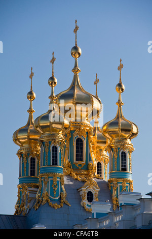Russland, in der Nähe von Sankt Petersburg, Petersburg, Puschkin, Tsarskoye Selo, Katharinenpalast, Palast, Kuppeln, Turmspitze, Detail, Golden, antike Stockfoto