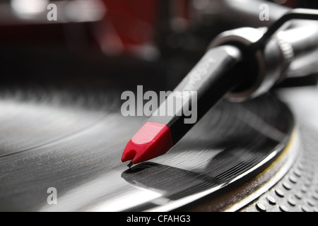 Schuss der Nadel auf der CD mit Musik hautnah Stockfoto