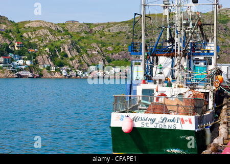 Angelboote/Fischerboote angedockt an der Südseite der St. Johns Harbou, St. John's, Neufundland, Kanada Stockfoto