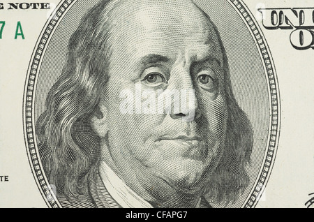 Benjamin Franklin-Porträt von 100 US-Dollar-banknote Stockfoto