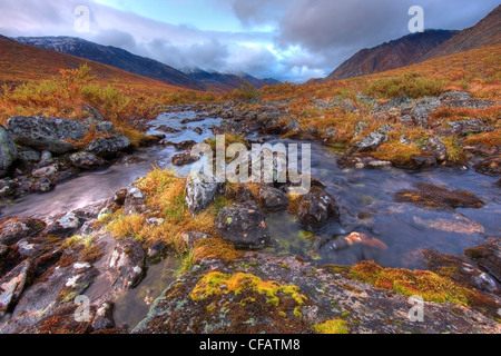 Das Quellgebiet des Klondike River fließt aus Divide Lake, Tombstone Park, Yukon, Kanada Stockfoto