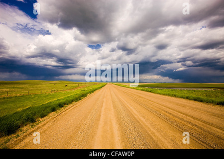 Gewitterwolken über Ton-Straße in der Nähe von Brooks, Alberta, Kanada. Stockfoto