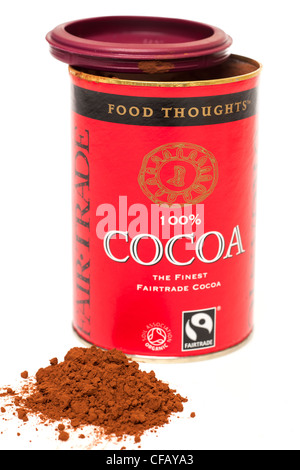 Karton mit Fairtrade 100 Prozent Kakao Pulver Stockfoto