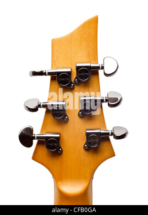 E-Gitarre Kopfplatte zeigt String Tuner Stockfoto