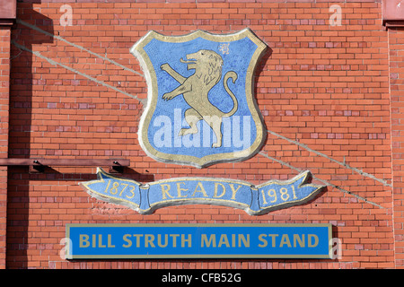Bill Struth Hauptstandschild in Ibrox, der Heimat des Glasgow Rangers Football Club, Edmiston Drive, Ibrox, Schottland, Großbritannien Stockfoto