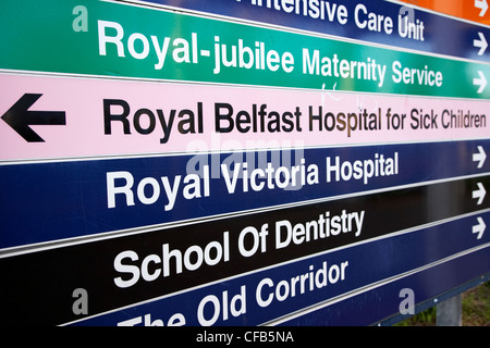 Royal Victoria Hospital nhs Krankenhaus Richtung Schilder Wegweiser Belfast Nordirland Vereinigtes Königreich Stockfoto