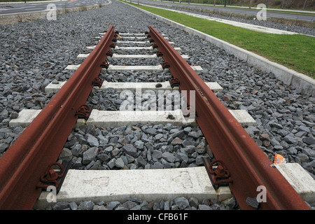 Deutschland, Essen, Ruhrgebiet, Nordrhein Westfalen, Essen Westviertel, Eisenbahn, Schienen, Eisenbahn, Straßenbahn, leere, Ballast, Stockfoto