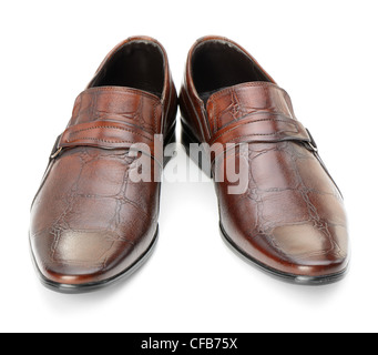 Paar Schuhe Mannes. Eine rote Haut. Es ist isoliert auf weißem Hintergrund Stockfoto