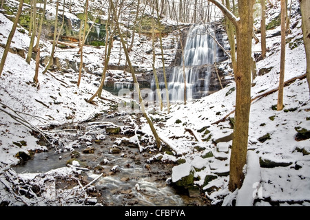 Sherman Stürze und Ancaster Creek im Winter, Bruce Trail, Niagara Escarpment, Hamilton, Ontario, Kanada Stockfoto