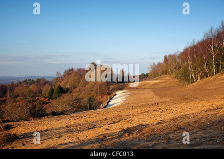 Die Lage der alten A3 London Portsmouth Road in Hindhead, kurz danach zurück zu Heide wiederhergestellt wird. Feb 2012. Stockfoto