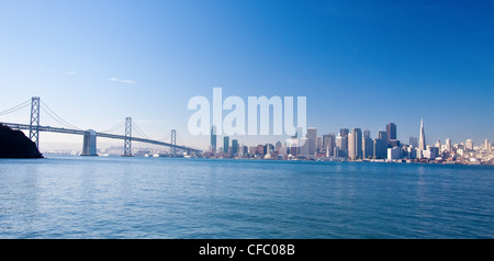 USA, USA, Amerika, San Francisco, Kalifornien, San Francisco, Bucht, blau, Brücke, Morgen, Panorama, Skyline, Stockfoto