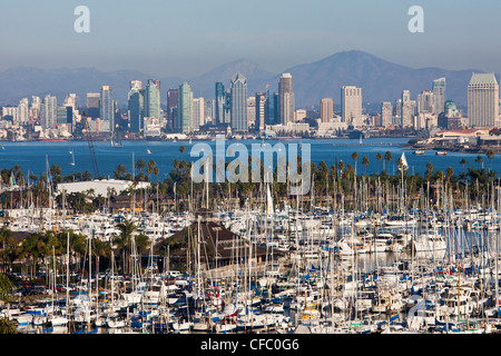 USA, USA, Amerika, Kalifornien, San Diego, Stadt, Shelter Island, Innenstadt, Architektur, Bucht, Boote, Innenstadt, Marina, Stockfoto