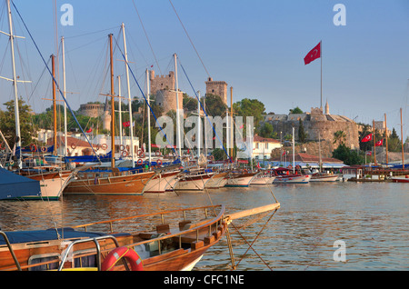 Bodrum-Stadt-Hafen und Schloss von St. Peter, Provinz Mugla, Türkei Stockfoto