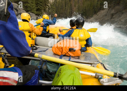 Eine Gruppe von Wildwasser Sparren hinab Bidwells fällt auf den Chilko River, British Columbia, Kanada Stockfoto