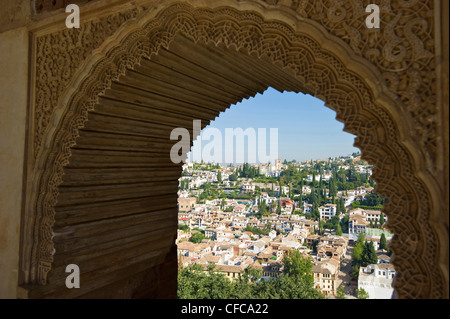 Ansicht des Albaicín Viertel von der Alhambra, Granada, Andalusien, Spanien Stockfoto